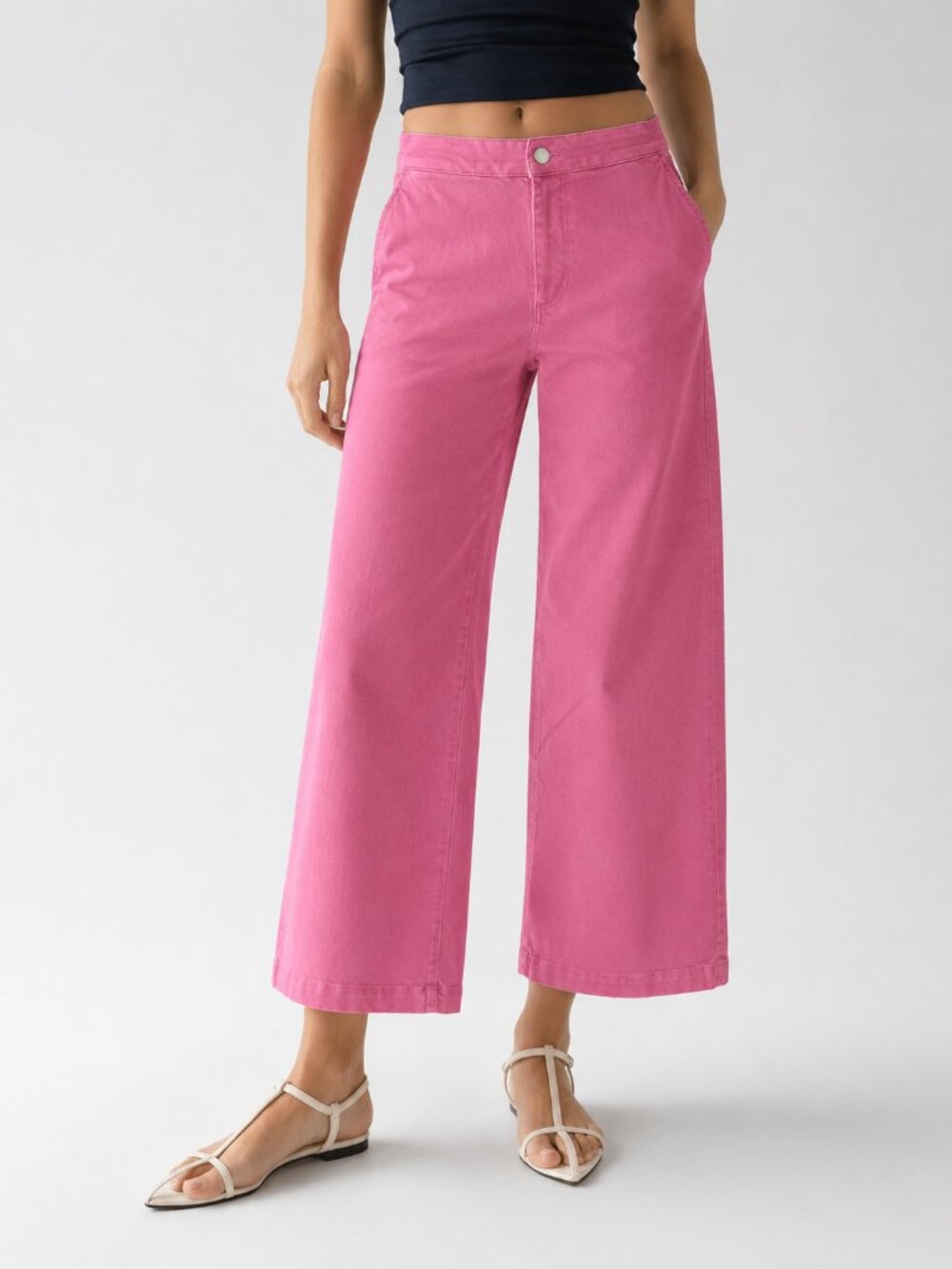 NWT Oak + Fort Cropped Twill Cropped Wide Leg Pants Pink XS